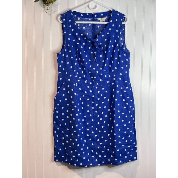 Boden Blue & White Polka Dot Linen Dress With Pockets Size 12R - Picture 2 of 13